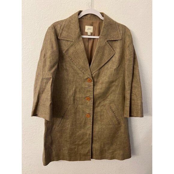 J. Jill Womens Tan Linen Blazer Jacket With 3/4 Sleeves & Button Closures size m - Picture 1 of 6